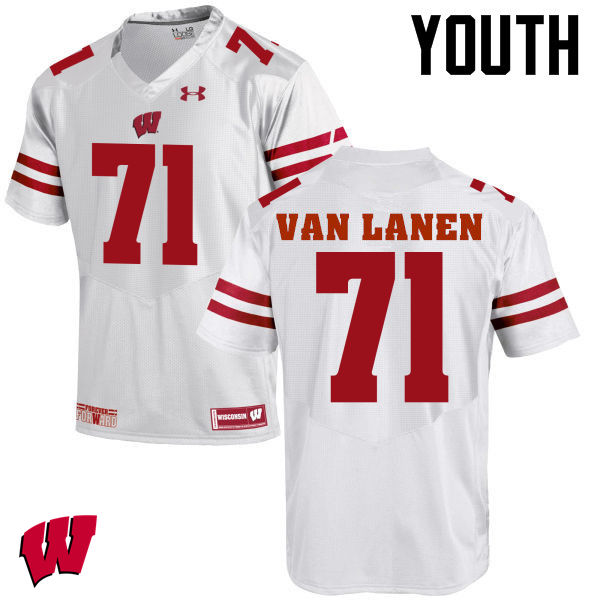 Youth Wisconsin Badgers #71 Cole Van Lanen College Football Jerseys-White